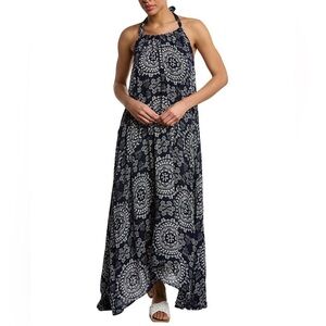 Elan Navy and White Patterned Dress OS